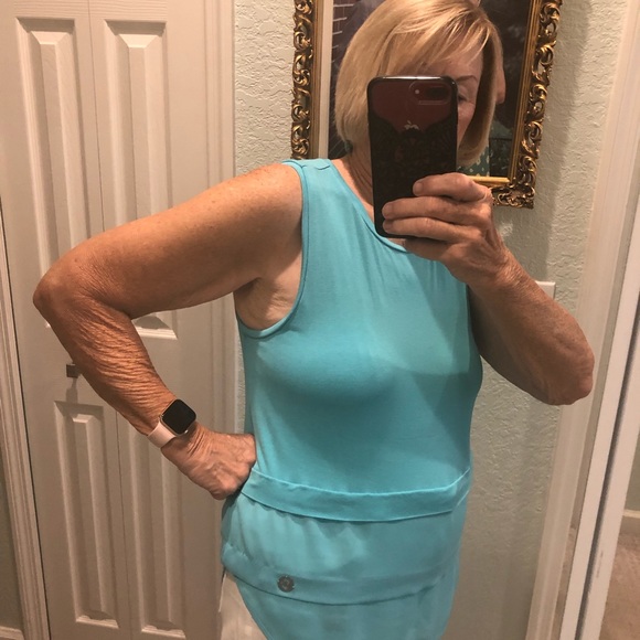 Michael Kors L Turquoise Tank Hi/Lo Sheer Trim - Picture 2 of 7